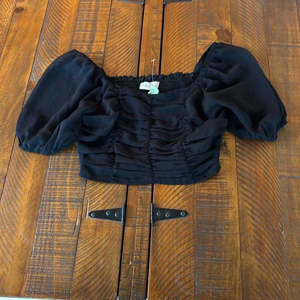 Altar’d State XS crop black top. Sheer sleeves. Excellent condition. See photos.